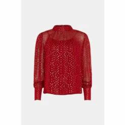 Warehouse Petite Sparkle High Neck Puff Sleeve Top For Female -Warehouse Sales Store unnamed file 710