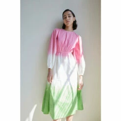 Warehouse Petite Tie Dye Poplin Lace Up Back Midi Dress For Female -Warehouse Sales Store unnamed file 735