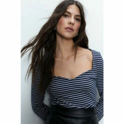 Warehouse Striped Clean Cotton Sweetheart Neck Long Sleeve Top For Female -Warehouse Sales Store unnamed file 745