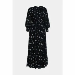 Warehouse Embroidered Dobby Ruched Maxi Dress For Female -Warehouse Sales Store unnamed file 75