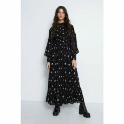 Warehouse Embroidered Dobby Ruched Maxi Dress For Female -Warehouse Sales Store unnamed file 77