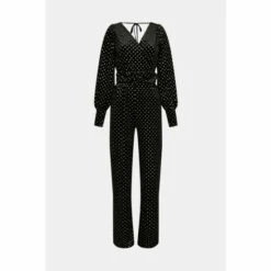 Warehouse Petite Velvet Metallic Spot Balloon Sleeve Jumpsuit For Female -Warehouse Sales Store unnamed file 773