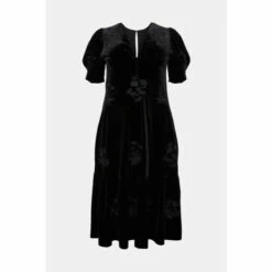 Warehouse Plus Size Velvet Embroidered Tiered Midi Dress For Female -Warehouse Sales Store unnamed file 778