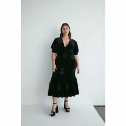 Warehouse Plus Size Velvet Embroidered Tiered Midi Dress For Female -Warehouse Sales Store unnamed file 779