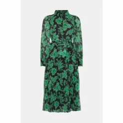 Warehouse Recycled Floral Belted Pleated Midi Shirt Dress For Female -Warehouse Sales Store unnamed file 807