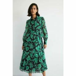 Warehouse Recycled Floral Belted Pleated Midi Shirt Dress For Female -Warehouse Sales Store unnamed file 808