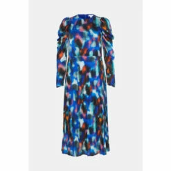 Warehouse Abstract Pleated Puff Sleeve Maxi Dress For Female -Warehouse Sales Store unnamed file 835