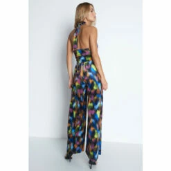Warehouse Petite Printed Velvet Halter Neck Wide Leg Jumpsuit For Female -Warehouse Sales Store unnamed file 839