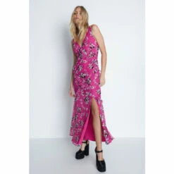 Warehouse Premium Ruffle Detail Floral Maxi Dress For Female