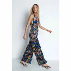 Warehouse Petite Printed Velvet Halter Neck Wide Leg Jumpsuit For Female -Warehouse Sales Store unnamed file 841