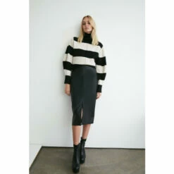 Warehouse Split Front Faux Leather Pencil Skirt For Female