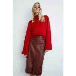 Warehouse Split Front Faux Leather Pencil Skirt For Female -Warehouse Sales Store unnamed file 866
