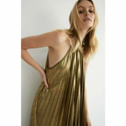 Warehouse Metallic Lame Pleated Halter Neck Midi Dress For Female -Warehouse Sales Store unnamed file 913