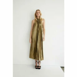 Warehouse Metallic Lame Pleated Halter Neck Midi Dress For Female -Warehouse Sales Store unnamed file 916