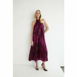 Warehouse Metallic Lame Pleated Halter Neck Midi Dress For Female -Warehouse Sales Store unnamed file 917