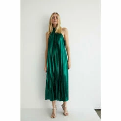 Warehouse Metallic Lame Pleated Halter Neck Midi Dress For Female -Warehouse Sales Store unnamed file 918