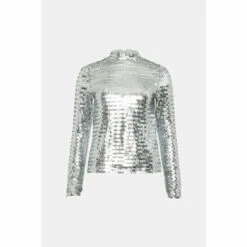 Warehouse Rectangle Sequin Funnel Neck Top Coord For Female -Warehouse Sales Store unnamed file 922