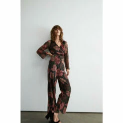 Warehouse Floral Metallic Plisse Wrap Jumpsuit For Female