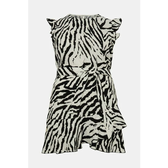 Warehouse Plus Size Zebra Crepe Ruffle Hem Dress For Female 6 Warehouse Plus Size Zebra Crepe Ruffle Hem Dress For Female - Image 4